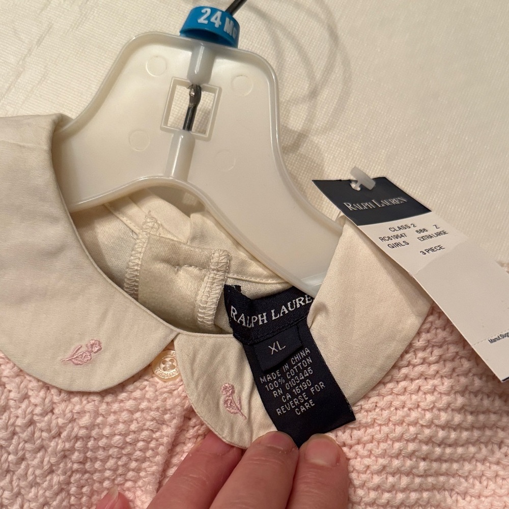 NWT Ralph Lauren Pink Knit Cardigan, long sleeve Bodysuit, corduroy pants Set - Picture 3 of 11